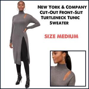 #T08 New York & Company Gray Cowl Turtleneck Tunic Sweater SZ M